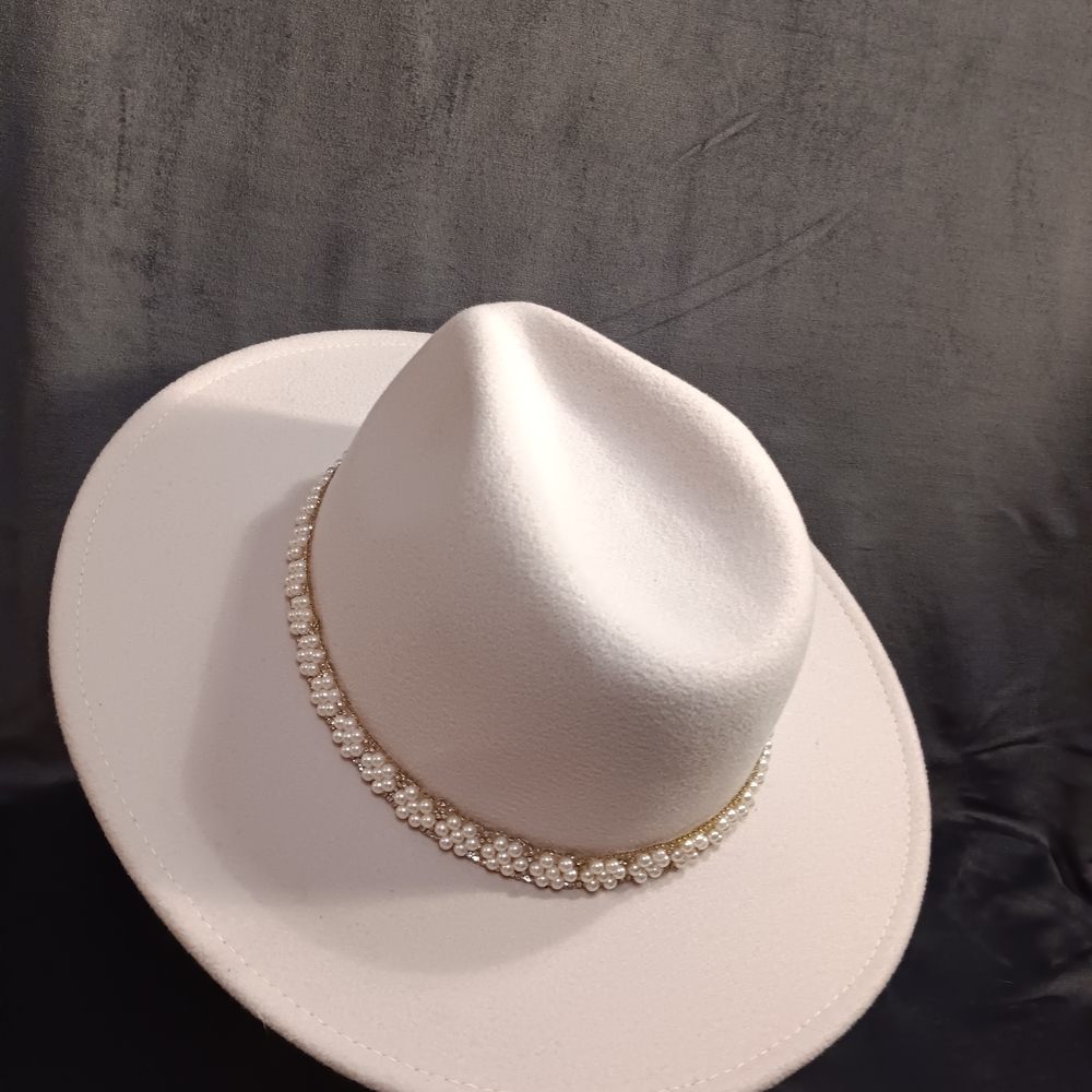 Pearl And Rinestone Fedora Cream  One Of A Kind - Picture 4 of 10